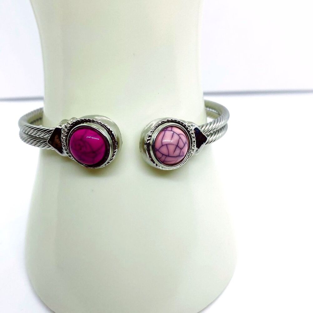 Snap-Button Charm Silver-Tone Bangle Bracelet - image 2